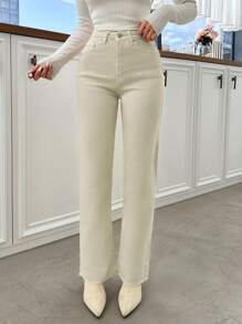 EURMUSE High Waist Straight Leg Jeans - Beige - View 6