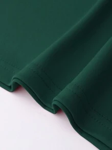 INAWLY 女士夏季純色圓領落肩短袖寬鬆休閒T恤 - 墨綠色 - 查看 5