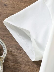 T-shirt décontracté à manches courtes imprimé papillon col en V pour ado fille - Blanc - Voir 4