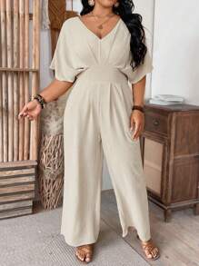 SHEIN Clasi Sleeveless Jumpsuit With Backless Design For Commuting - Apricot - View 3