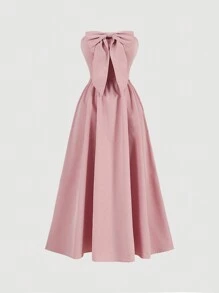 SHEIN MOD Pink Oversized 3D Bow Strapless Swing Holiday Dress For Dating, Summer - Pink - View 1