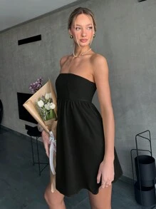 SHEIN EZwear OSMENT STRAPLESS MINI DRESS LEMON - Black - View 3