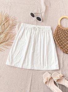 Soleia WYWH Women White Vacation Bodycon Skirt With Elastic Waistband And Ruffled Hem