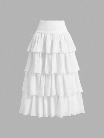 SHEIN MOD Women Multi-Layered Puffy Cake Skirt White Long Skirt,Wedding,Grad Skirt,Women Bottoms