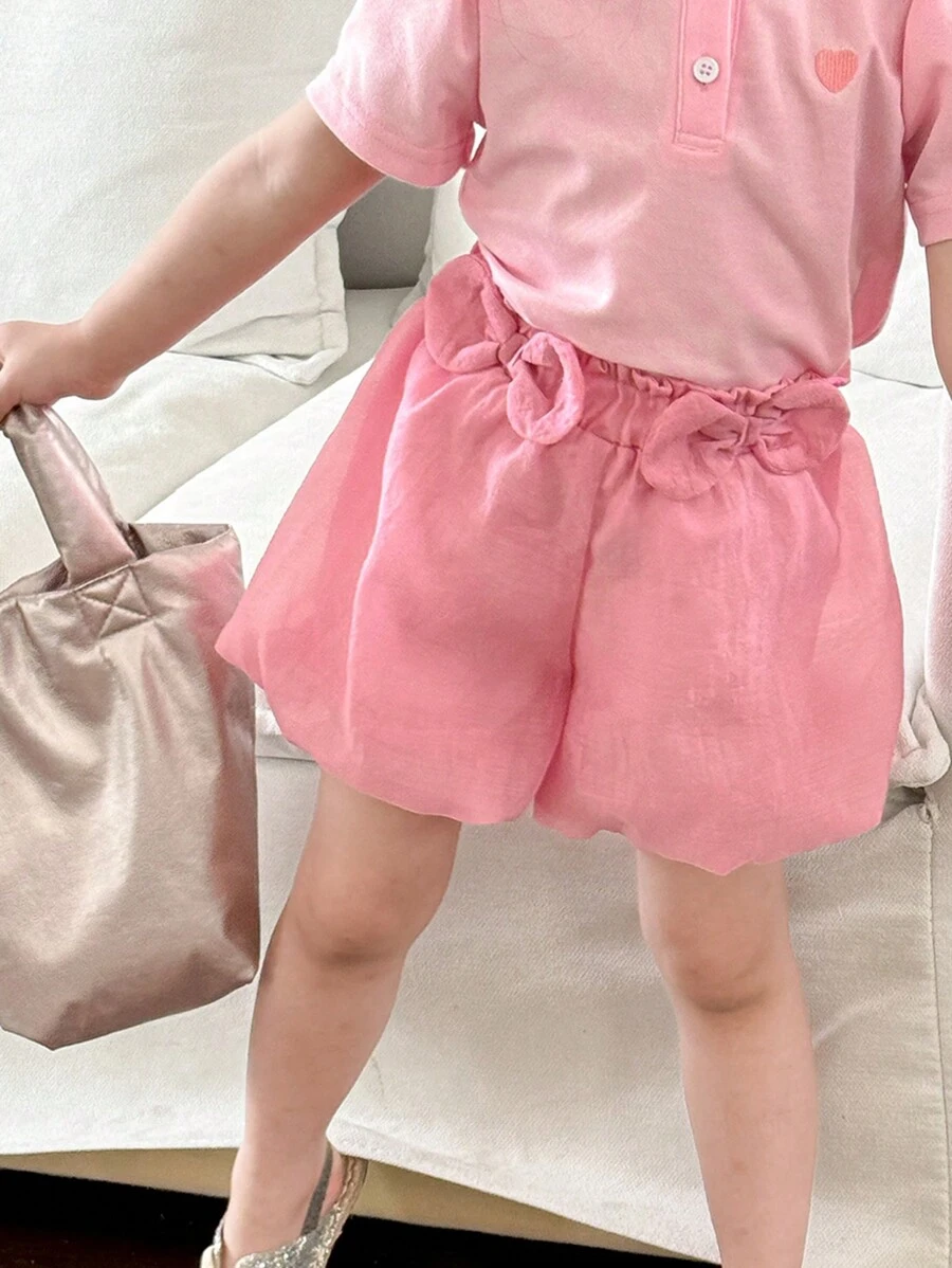 SHEIN Young Girl Gorgeous Shorts With Sweet Bowknot, Summer