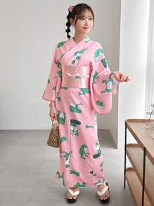 FRIFUL Improved Version Cute Cartoon Frog Printed Glossy Waist Belt & Belted Yukata