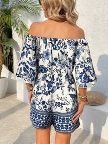 INAWLY Damen Blumenmuster Off-Shoulder Jumpsuit für den lässigen Urlaub