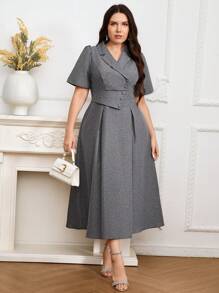 Modelyn 大码女式纯色简约日常连衣裙长款晚礼服 - 淺灰色 - 查看 3