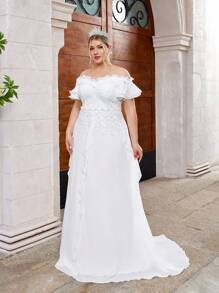 SHEIN Belle Plus Size Pure White Multi-Layer Ruffle Edge Mermaid Wedding Dress Gown - White - View 6