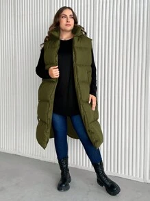 SHEIN Cottnline 加肥加大碼無袖棉袄背心 - 墨綠色 - View 3