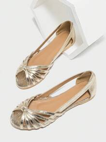 2025 Autumn Women's Flat Hollow Peep-Toe Sandals With Buckle - Gold - View 4