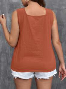 SHEIN LUNE Plus Size Solid Color Square Neck Vacation Leisure Tank Top - Rust Brown - View 2