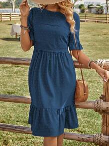 EMERY ROSE Vestido de verano para mujer con mangas con volantes y en un unicolor de moda - Azul - Ver 6