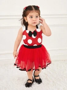 SHEIN Baby Girls'  & Cute Polka Dot Mesh Dress - Multicolor - View 5