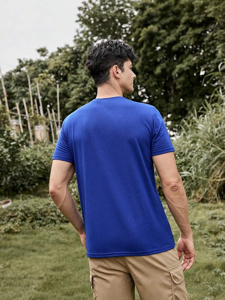 1pc Men's Fashionable Sun Pattern Letter Slogan Printed Camping Style Cotton Short Sleeve T-Shirt