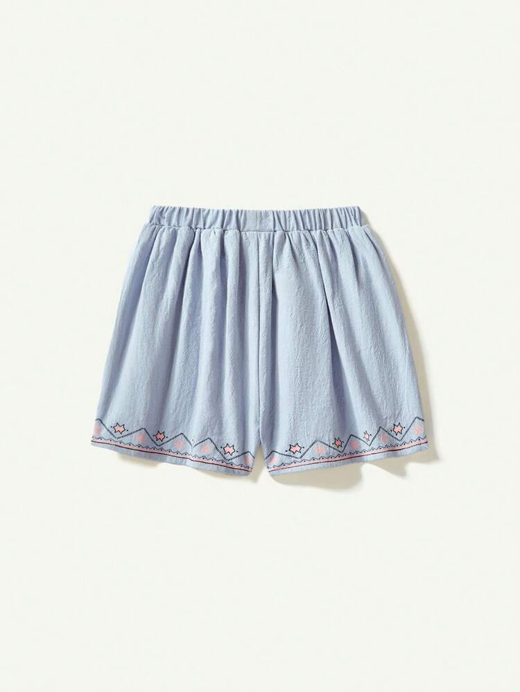 Baby Girl Traditional Pattern Elastic Waist Casual Shorts