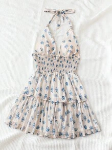 Soleia Váy voan in hoa hồng họa tiết kỳ nghỉ cho nữ, viền xếp nếp, cổ buộc cho tiệc cưới mùa hè/tiệc tốt nghiệp - Nhiều màu - Xem 6