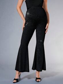 MaterniChic Maternity Comfy Afternoon Super High Waisted Flared Pants, Full-Length Fitted Pregnancy Trousers - Black - View 3