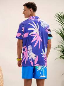 Manfinity VCAY Camisa casual de manga corta con estampado de plantas tropicales para hombre, para el verano