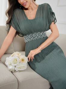 Modelyn Women's Elegant & Simple Mesh Daily Wear Dress,Elegant Evening Party Dress Long Evening Dresses - Green - View 6