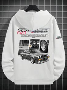 Manfinity EMRG Felpa casual con cappuccio da uomo con stampa di slogan auto e coulisse
