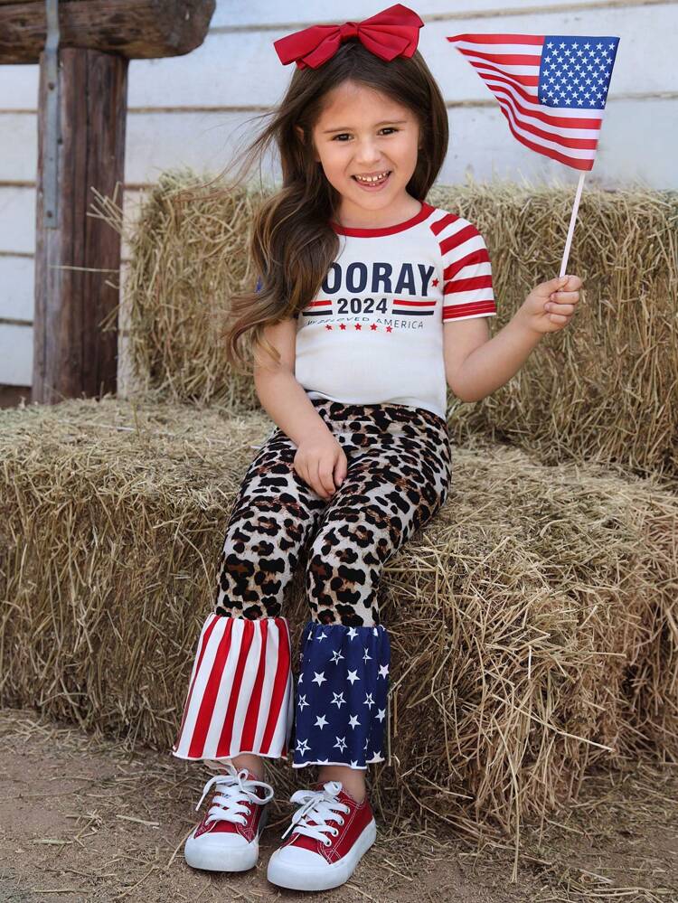 春夏新作 ニット 編み Tシャツ＆レオパード スパイス ワイドレッグパンツ 2点セット　カジュアル カラーブロック パッチワーク セットアップ