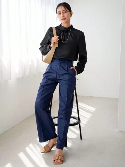 Aveloria Women's Solid Color Pleated Stand Collar Long Sleeve Shirt Fall Cloth For Women