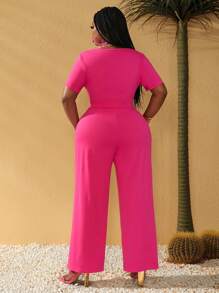 Maweii Große Größen Set aus einfarbigem Rundhals-Kurzarm-T-Shirt und langen Hosen für den Sommer, lässig, zweiteilig