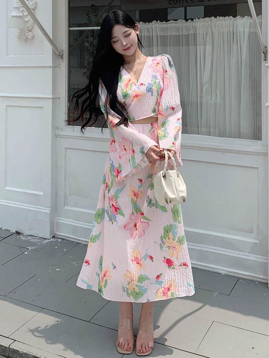 DAZY 女士印花长袖连衣裙,秋季度假装扮,复活节波西米亚风长裙 - 粉色 - 查看 1