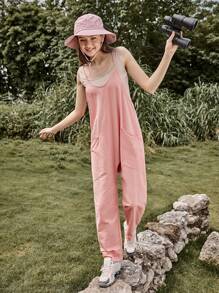 Teen Girl Loose Pink Camisole Jumpsuit + Base Top Top Family Matching Outfits (5 Sets Sold Separately) - Dusty Pink - View 8