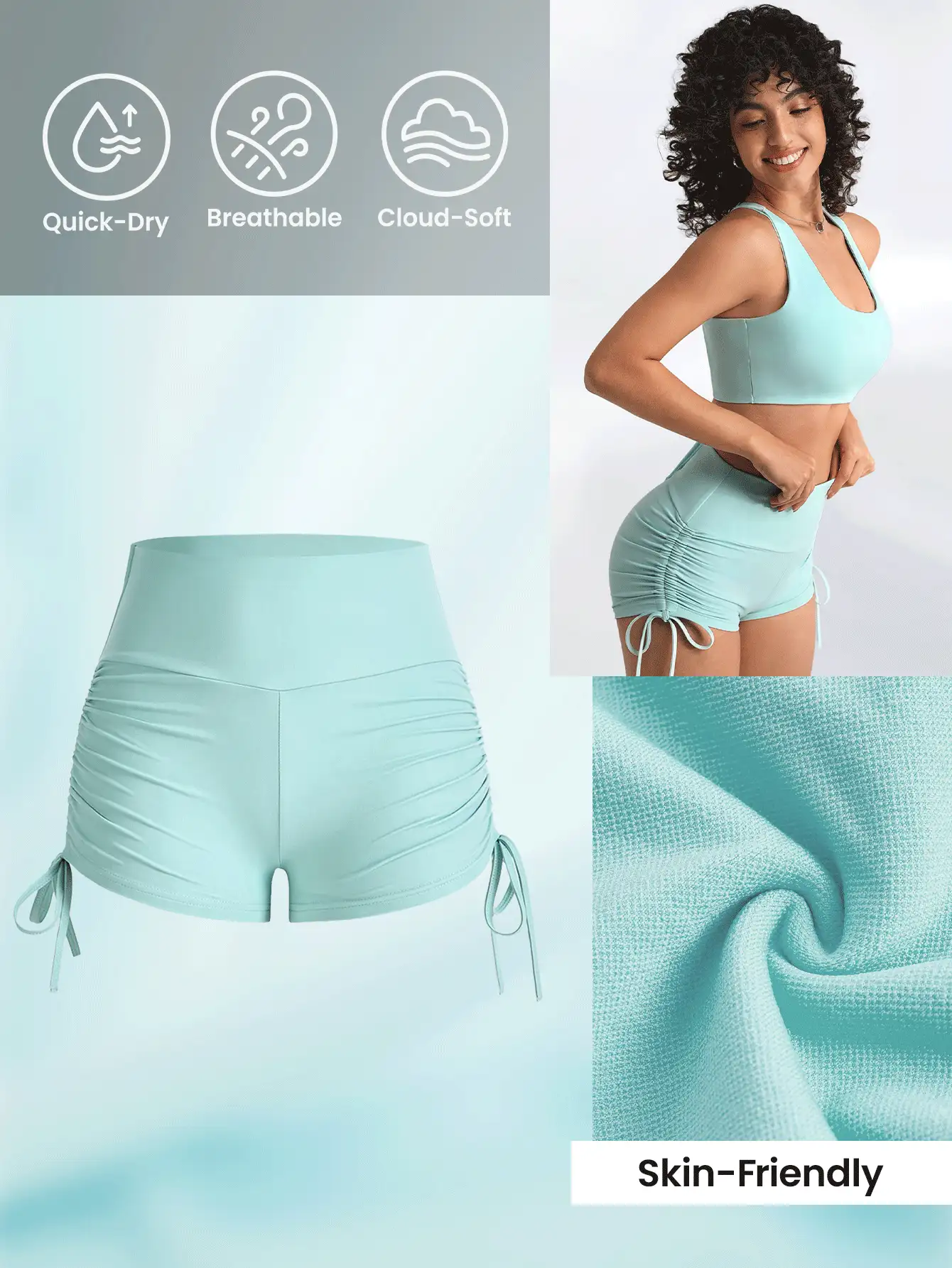 SHEIN Sports Peach Butt Yoga Đàn hồi eo cao Chạy thể dục Quần short thể thao Quần short dây rút - màu xanh lá - Xem 2