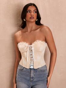 SHEIN BAE 夏季白色蕾絲細肩帶性感束胸女士上衣