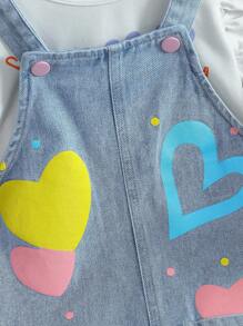 SHEIN Conjunto de falda de tirantes en denim estampado de moda para niña - Multicolor - Ver 8