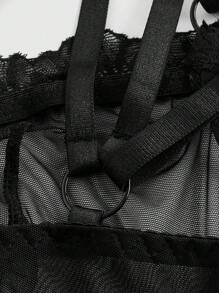 ROMWE Gothic Lace Trim Mesh Bralette With Steel Rings, Goth Style - Black - View 4