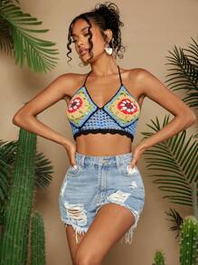 Travachic Women's Floral Knit Short Vacation Style Pullover Sweater - Multicolor - View 3