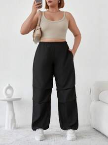 RueChic Pantalon unicolore à cordon de serrage à ourlet