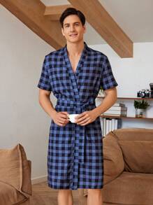 Robe d'intérieur décontractée à carreaux à manches courtes pour homme pour l'été