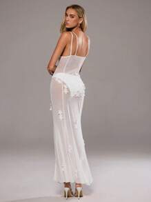 Aloruh Vestido de malla blanca para cubrir la playa con bordado para mujer de primavera/verano para las vacaciones