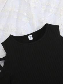 SHEIN Teen Girl, negru și kaki, cu mâneci încrucișate, pantaloni strâmți și cu picioare drepte, cu talie cu fundă Set 2 buc.