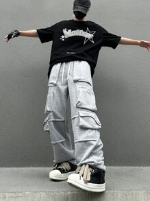 Manfinity EMRG Men's Drawstring Waist Multiple Big Pocket Straight Leg Casual Casual Pants