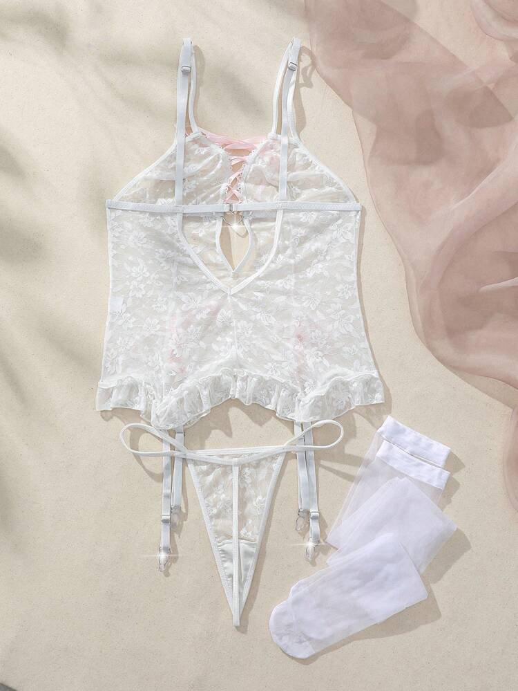 Women's Lace Splice Strappy Sexy Lingerie Dress
