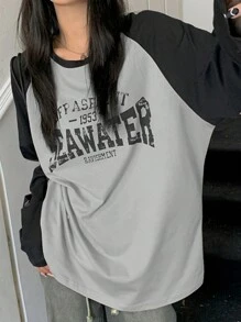 INAWLY تي شيرت نسائي فضفاض كاجوال للربيع والصيف، بأكمام طويلة، كتف متباين، طباعة حرفية، ملابس علوية للنساء لزي الربيع، ملابس رمضان