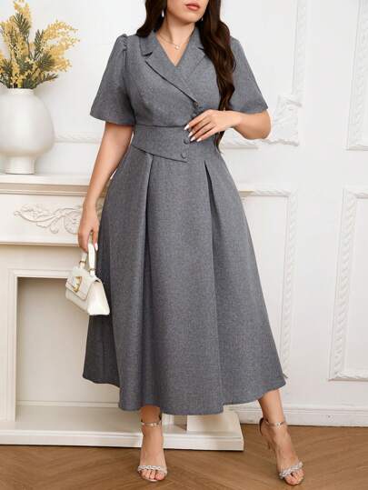 Modelyn 大码女式纯色简约日常连衣裙长款晚礼服