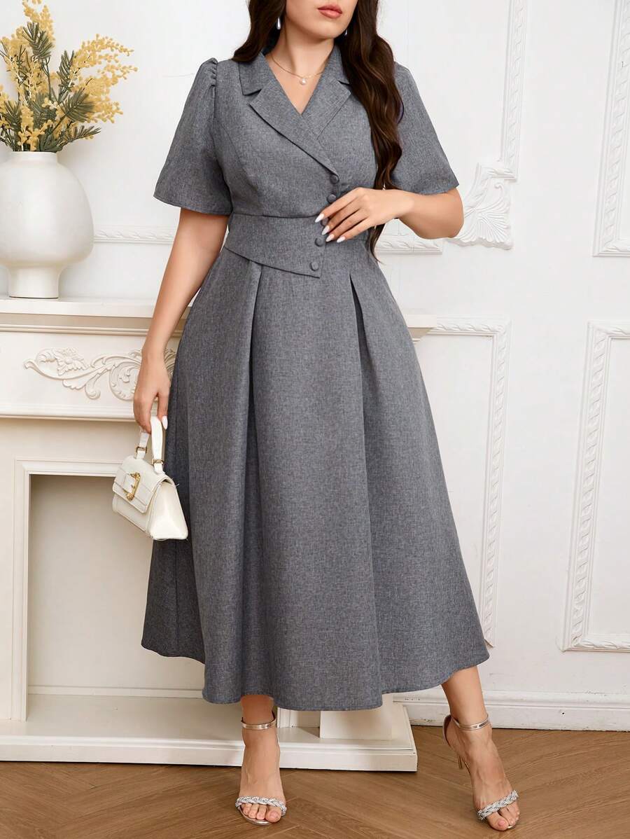 Modelyn 大码女式纯色简约日常连衣裙长款晚礼服 - 淺灰色 - 查看 1