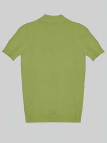 SHEIN Unity Women's Spring/Summer Solid Color Casual Fit Knit Short Sleeve Top With Stand Collar - Green - View 2