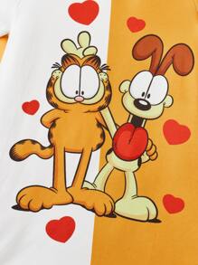 GARFIELD | SHEIN Young Girl Casual Two Tone Tee Dress With Cartoon And Heart Print For Summer