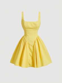 SHEIN MOD Váy hở lưng màu trắng cổ điển cho nữ - Màu vàng - Xem 1