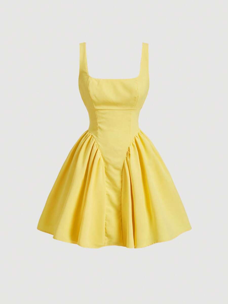 SHEIN MOD Váy hở lưng màu trắng cổ điển cho nữ - Màu vàng - Xem 1