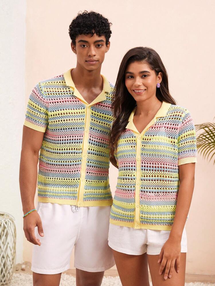 Men Fashionable Casual Turn-Down Collar Button-Front Knitwear