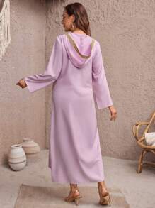 SHEIN Đầm bà bầu cổ chữ V dài tay vừa vặn với thiết kế mối nối - Màu tím hoa cà - Xem 2